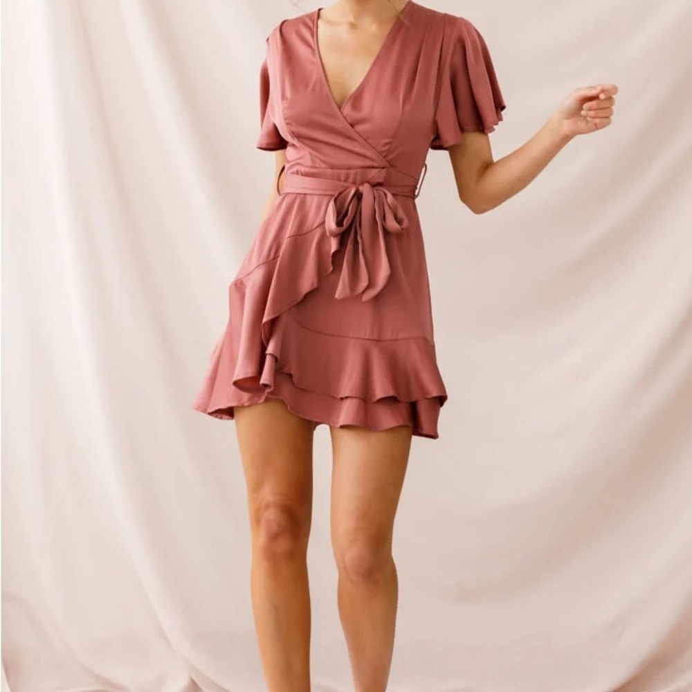 Selfie Leslie Dusty Rose Mini Wrap Dress